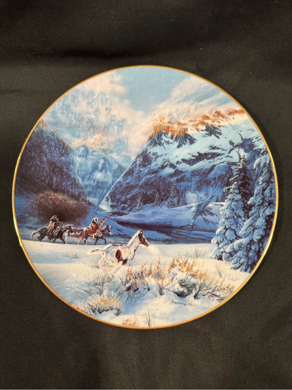 Source Unknown Blue and White Winter Plains Ceramic Plate